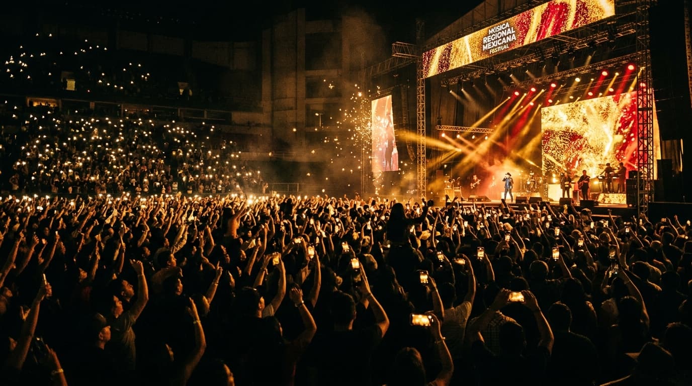 Packed Regional Mexican Arena Concert Crowd Cheering